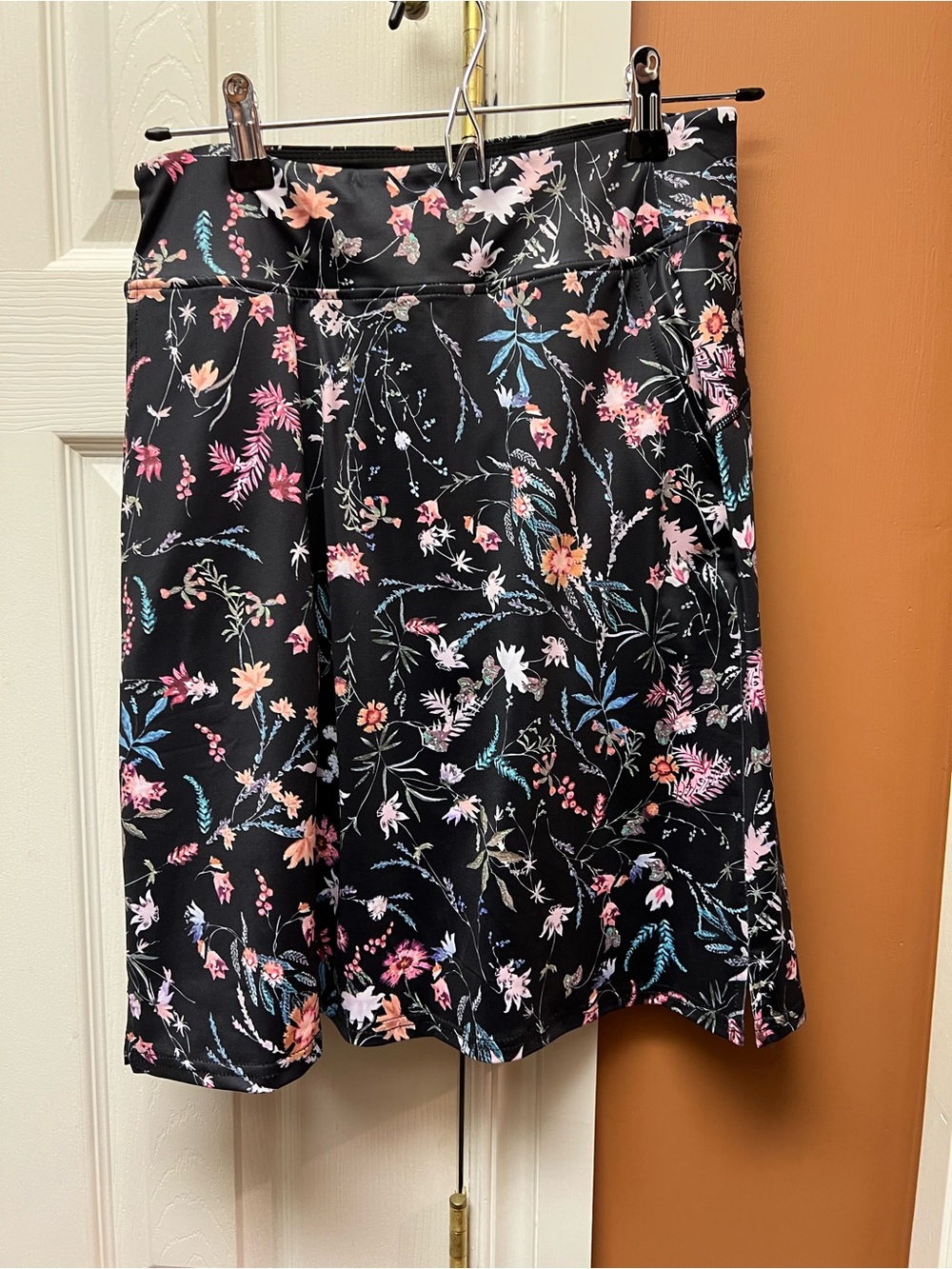 Floral Black A-Line Skort with Pastel Bouquet